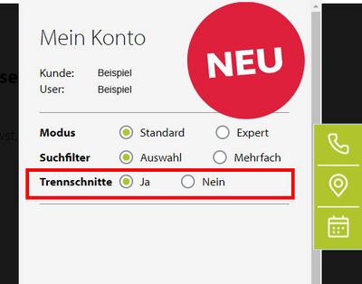 Neu: Trennschnitt Funktion im Webshop individuell abschaltbar